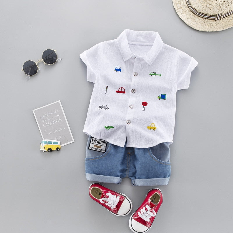 Kids Toddler Boy Clothing Set - 100% Cotton Short Sleeve Shirt & Jeans