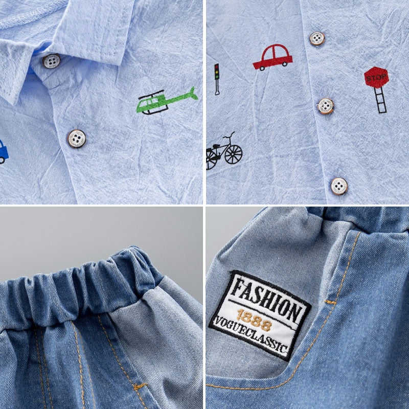 Kids Toddler Boy Clothing Set - 100% Cotton Short Sleeve Shirt & Jeans