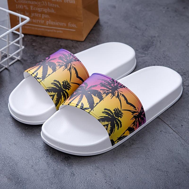 Unisex Trendy Coconut Tree Pattern Slippers - Non-Slip Comfort for Indoor & Outdoor Use