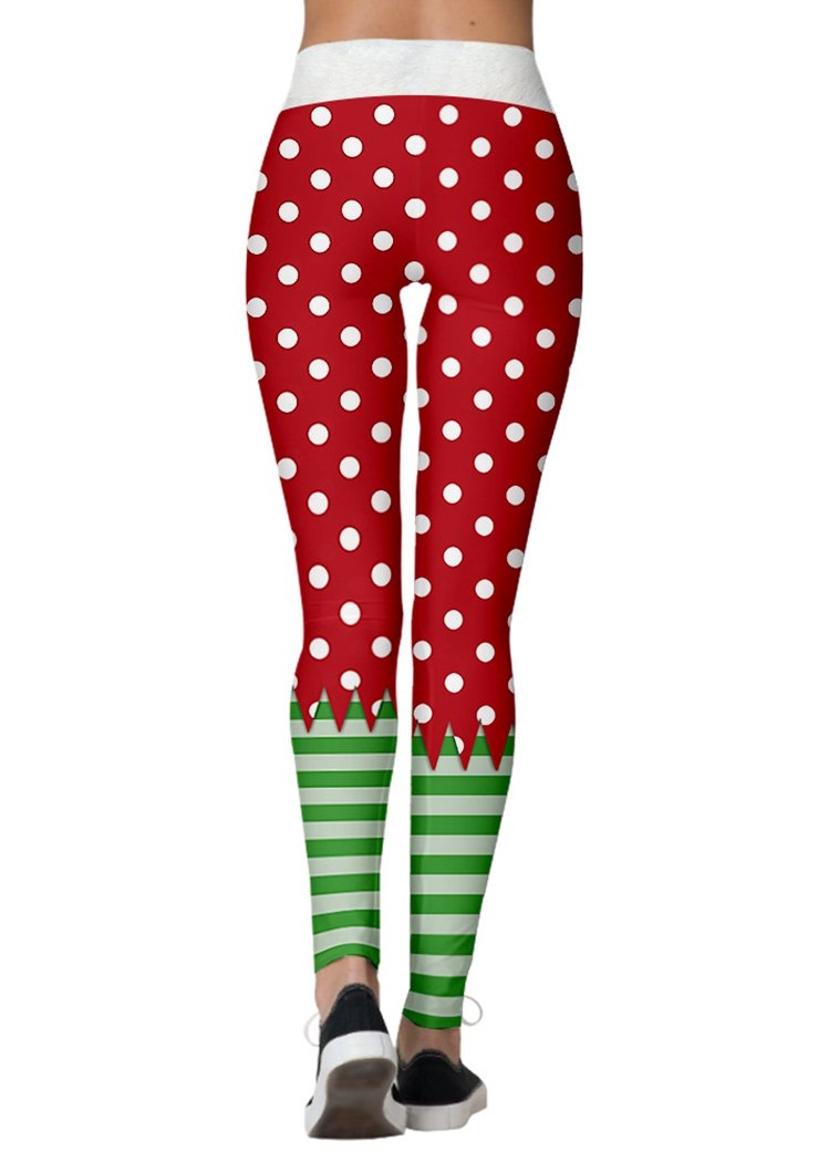 Fashion Dots Striped Christmas Ankle Length Leggings For Women