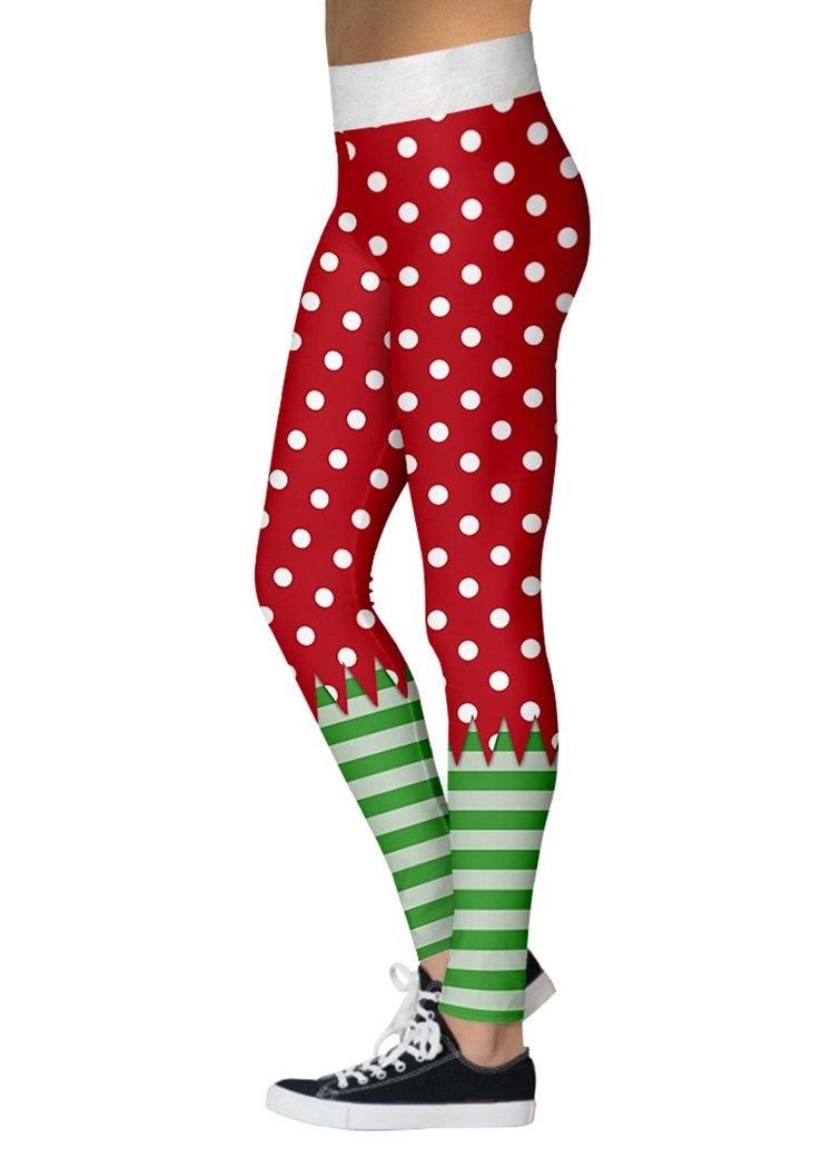 Fashion Dots Striped Christmas Ankle Length Leggings For Women