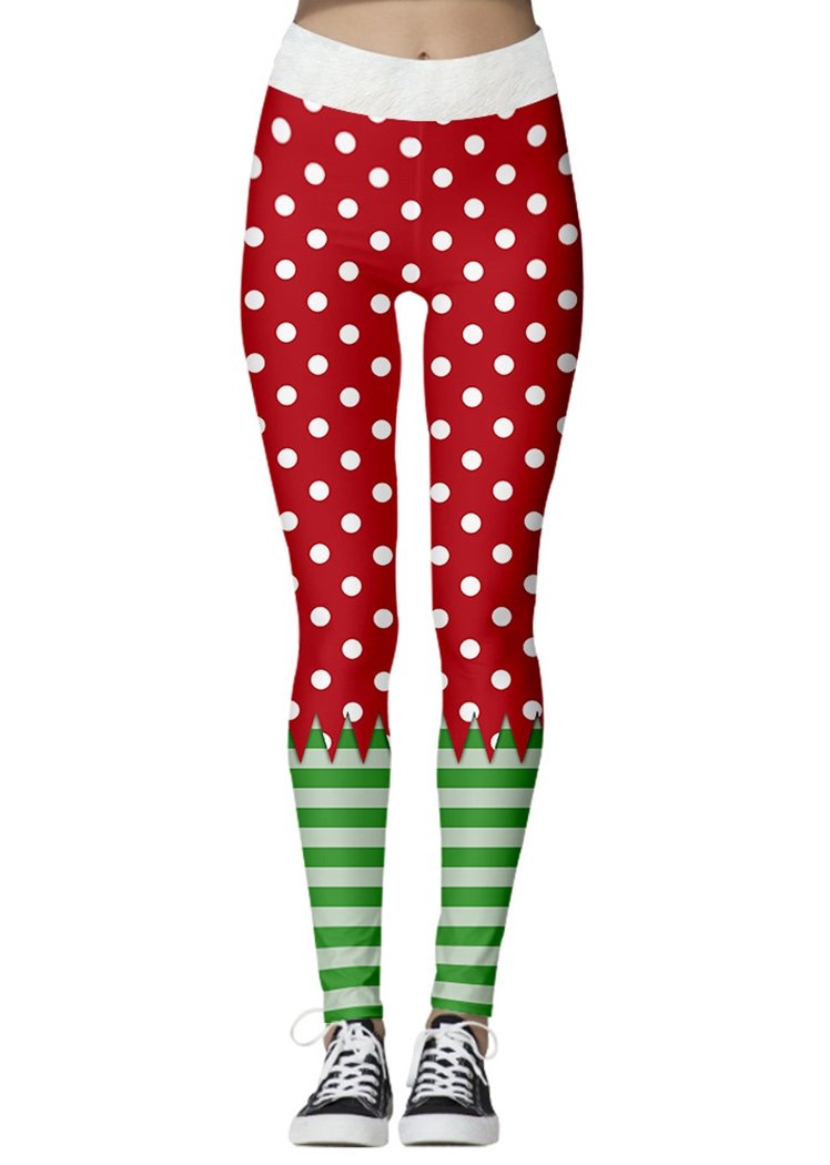 Fashion Dots Striped Christmas Ankle Length Leggings For Women