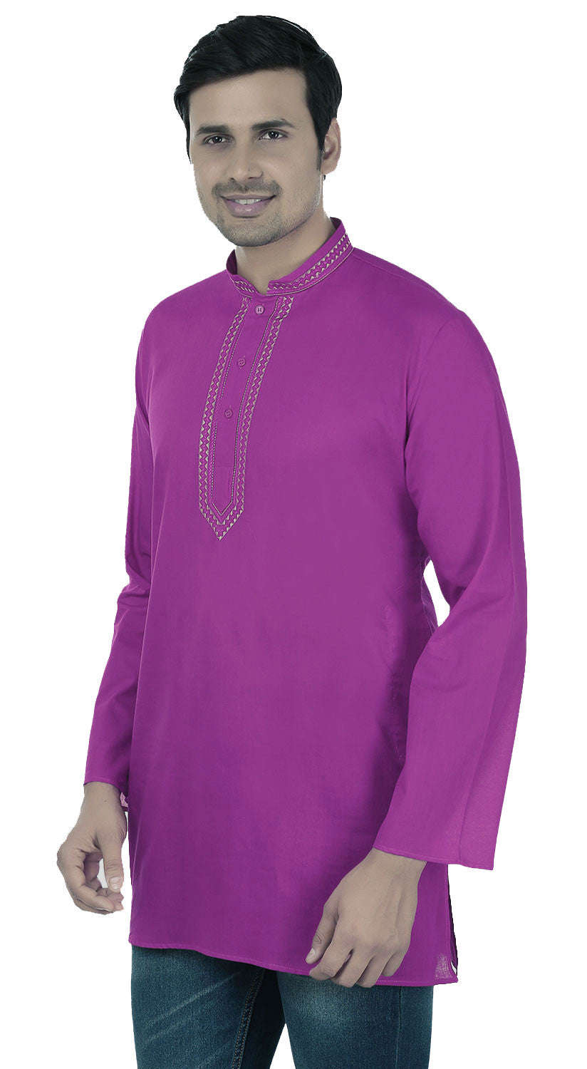 India Cotton Short Kurta Shirt for Men (Purple) - Casual Wear