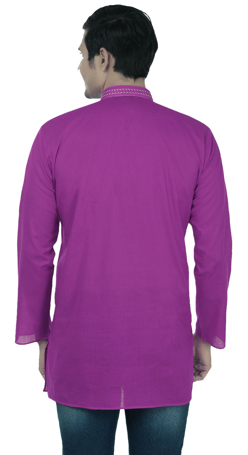 India Cotton Short Kurta Shirt for Men (Purple) - Casual Wear