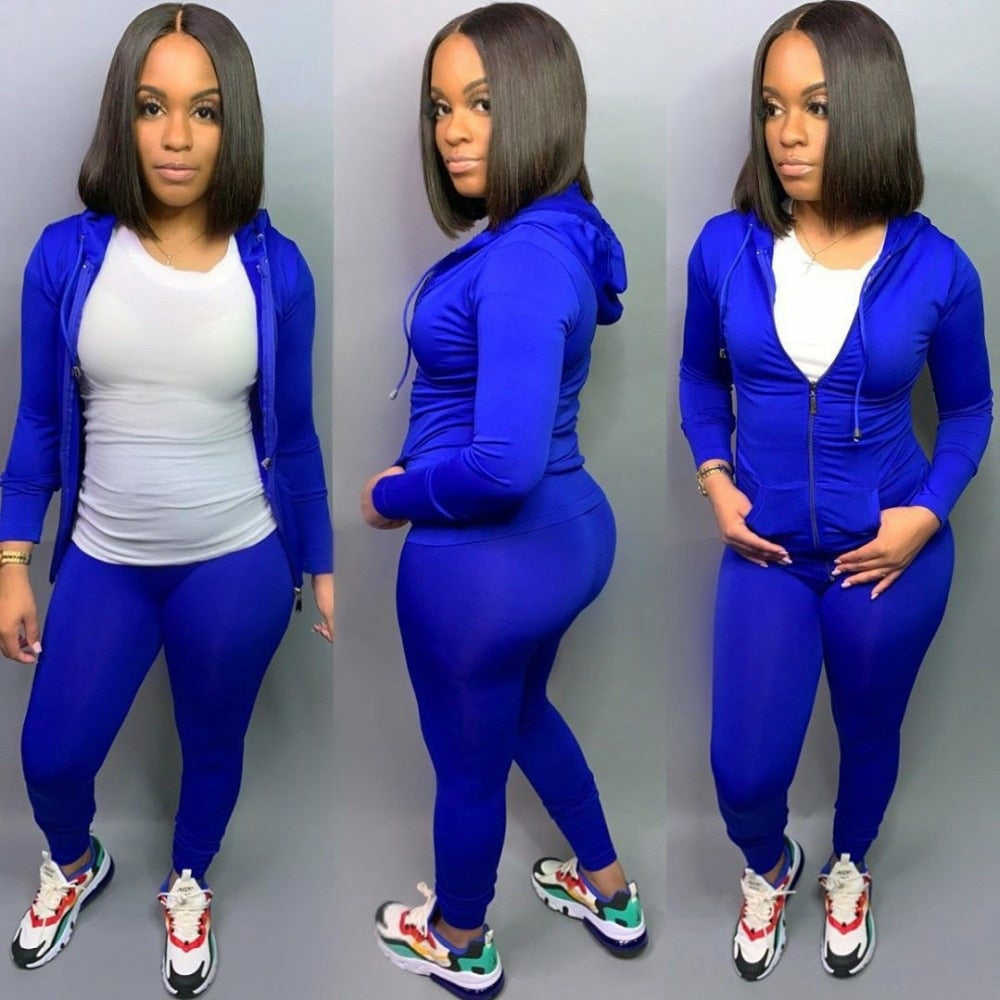 Women's Two-Piece Tracksuit Set - Stylish Streetwear with Zip-Up Jacket & Skinny Pants