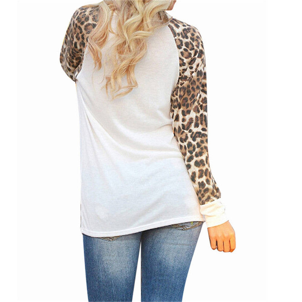 Women's Leopard Print Long Sleeve Blouse - Cotton Chiffon Polyester Blend
