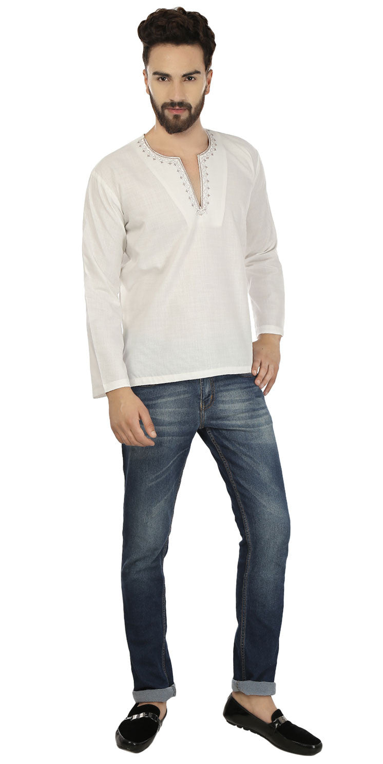 Men's Cotton Short Kurta Shirt - Off-White