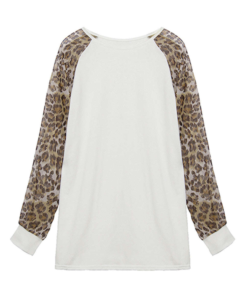 Women's Leopard Print Long Sleeve Blouse - Cotton Chiffon Polyester Blend