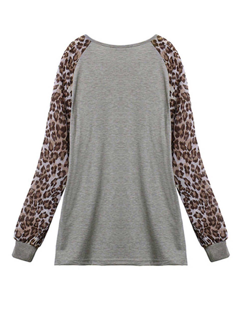Women's Leopard Print Long Sleeve Blouse - Cotton Chiffon Polyester Blend
