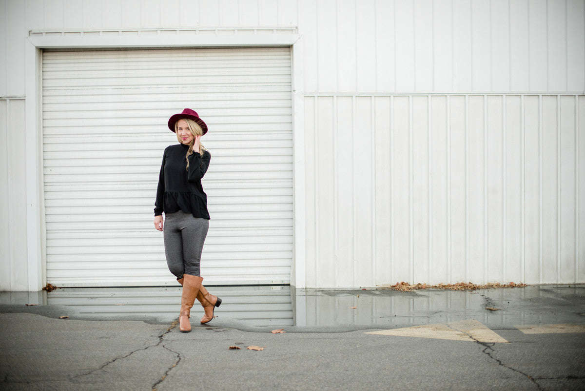 Black Ruffled Peplum Top