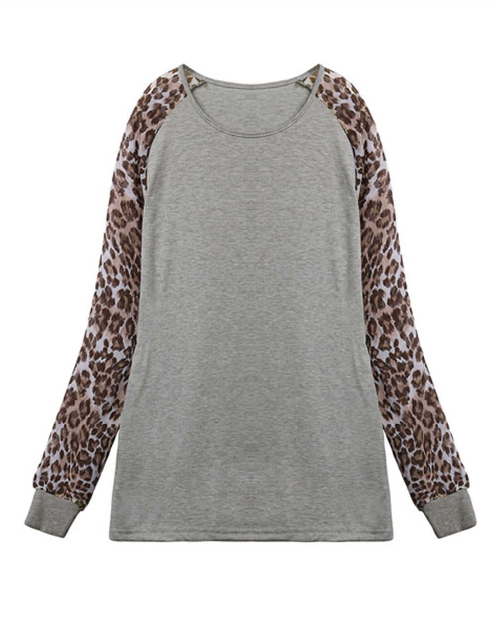 Women's Leopard Print Long Sleeve Blouse - Cotton Chiffon Polyester Blend