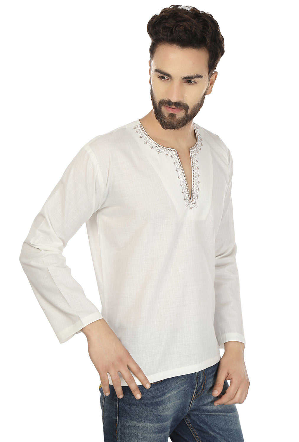 Men's Cotton Short Kurta Shirt - Off-White