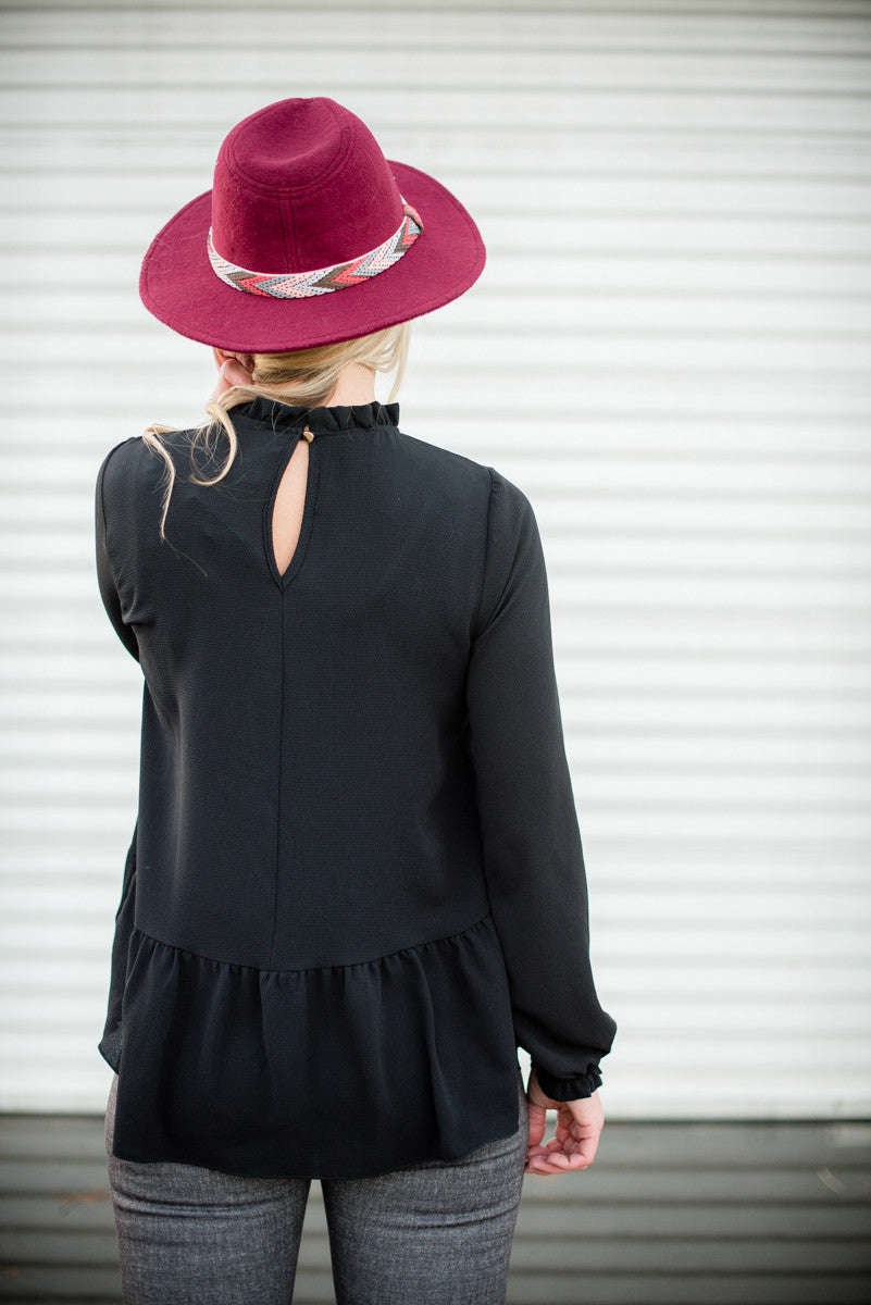Black Ruffled Peplum Top