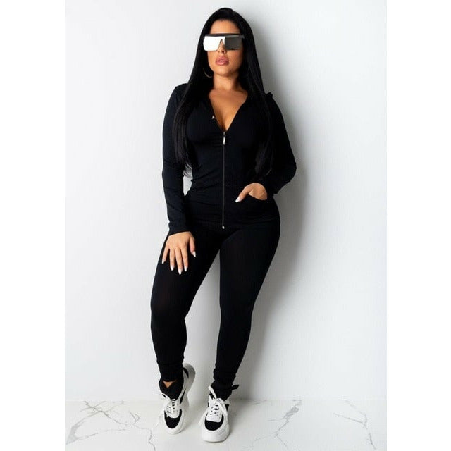 Women's Two-Piece Tracksuit Set - Stylish Streetwear with Zip-Up Jacket & Skinny Pants