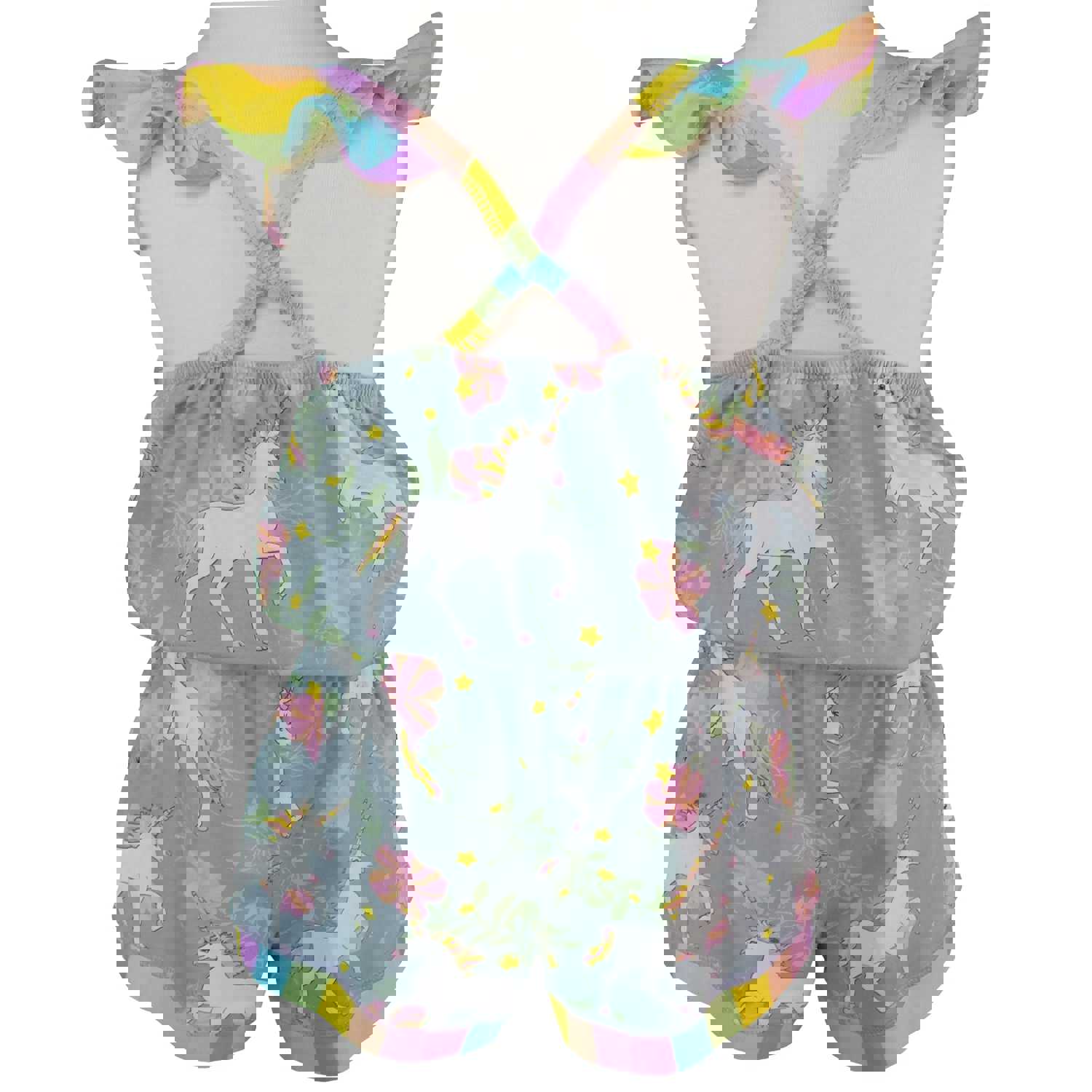 AnnLoren Little Big Girls Jumpsuit - Magical Unicorn Rainbows Spring One-Piece Boutique Clothing