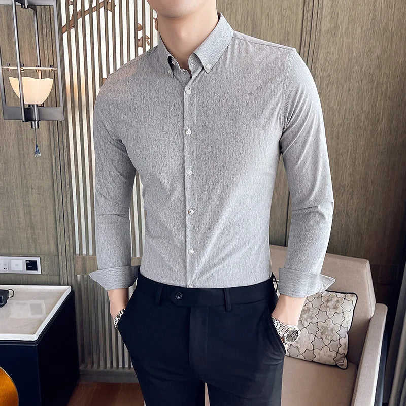 Nukty Men's Slim Fit Long Sleeve Stripe Dress Shirt for Casual & Formal Wear