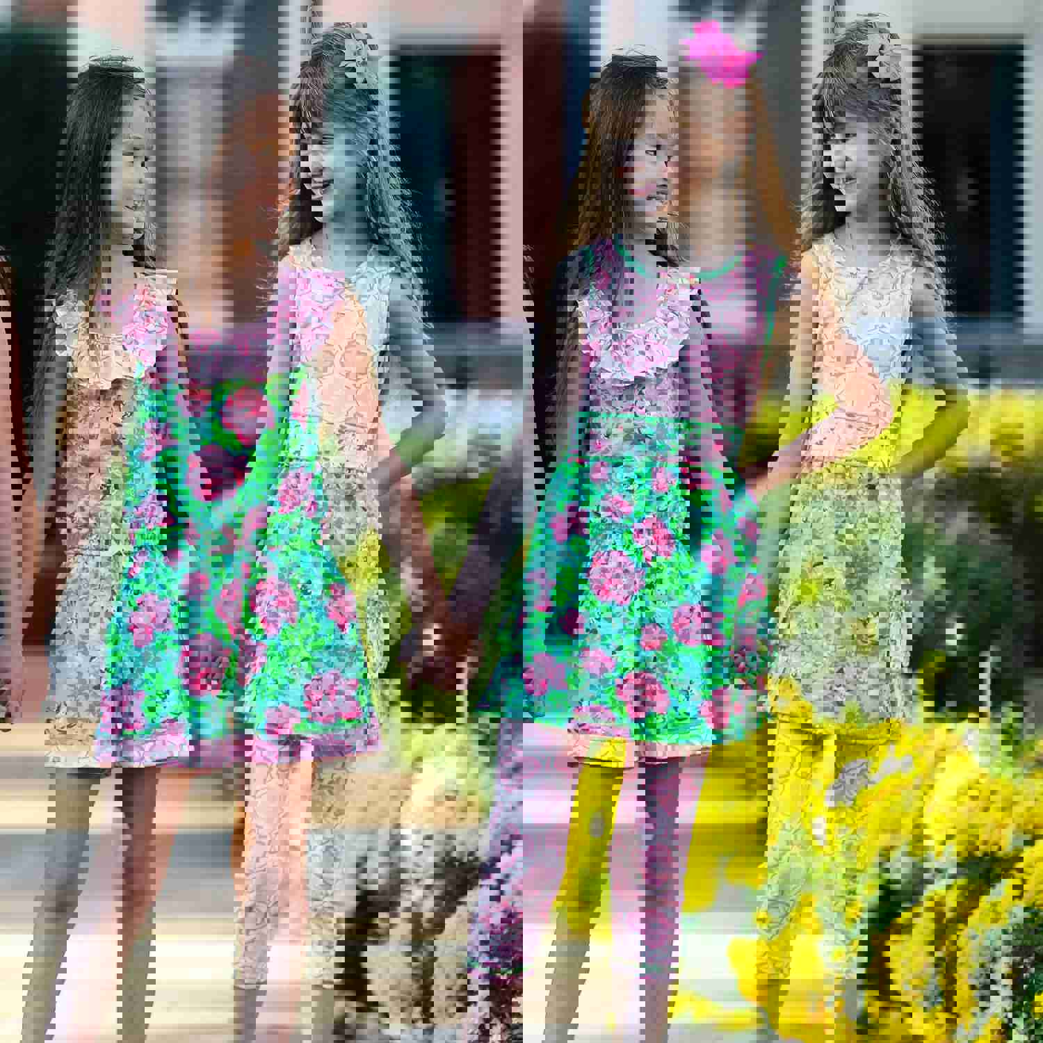 AnnLoren Floral Dress and Leggings Set for Toddler Girls - Soft & Comfortable Spring Summer Outfit