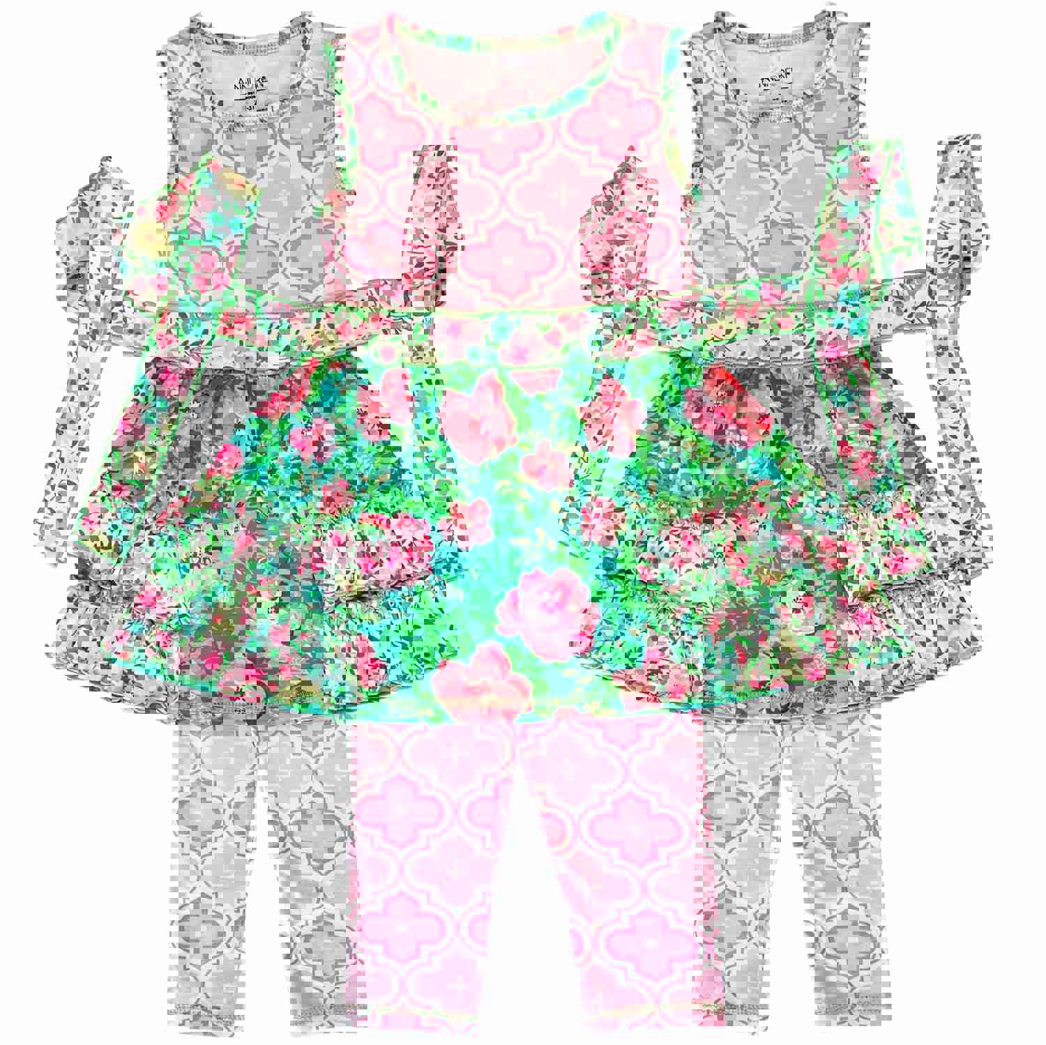 AnnLoren Floral Dress and Leggings Set for Toddler Girls - Soft & Comfortable Spring Summer Outfit