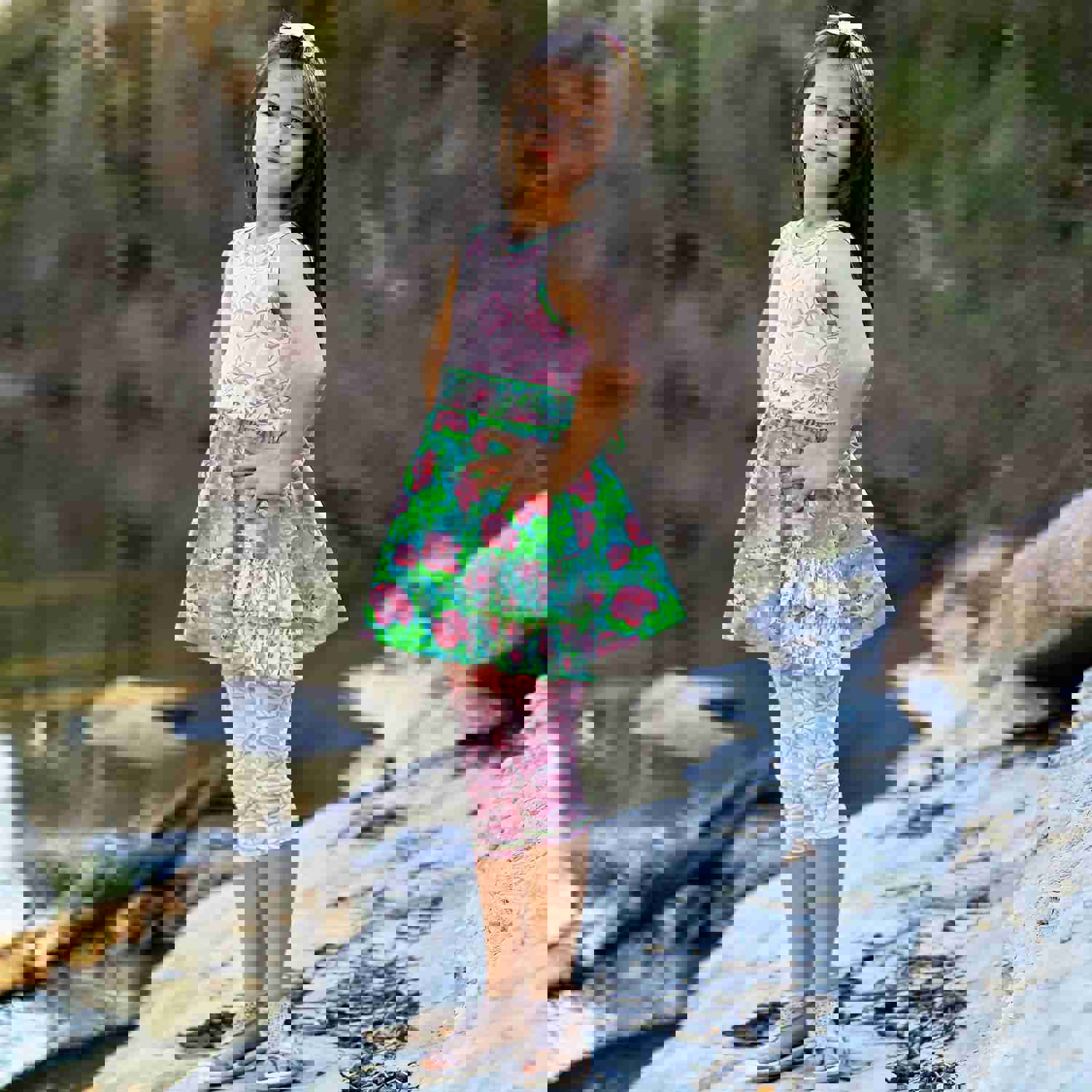 AnnLoren Floral Dress and Leggings Set for Toddler Girls - Soft & Comfortable Spring Summer Outfit