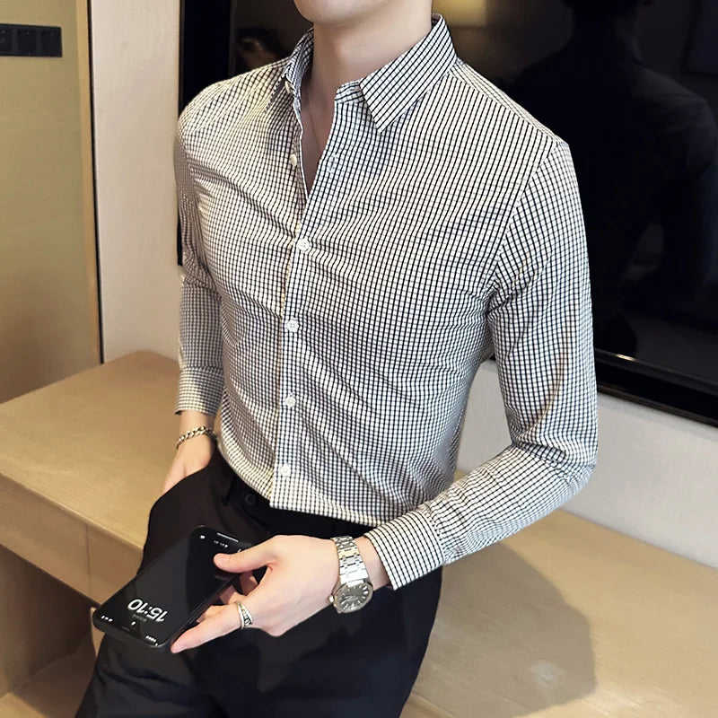 Nukty Men's Slim Fit Long Sleeve Stripe Dress Shirt for Casual & Formal Wear