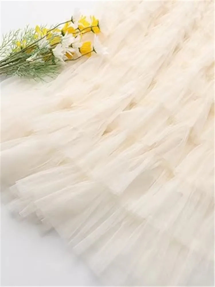 Nukty Plus Size Women's Elastic Waist Mesh Skirt - Summer Double Layer Umbrella Skirt