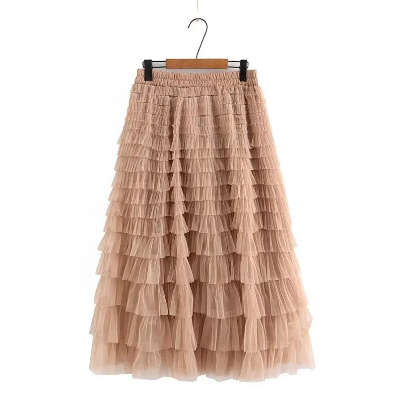 Nukty Plus Size Women's Elastic Waist Mesh Skirt - Summer Double Layer Umbrella Skirt