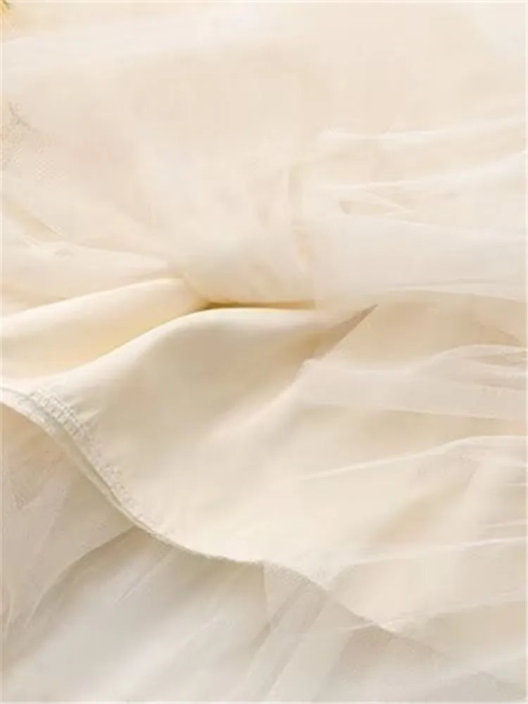 Nukty Plus Size Women's Elastic Waist Mesh Skirt - Summer Double Layer Umbrella Skirt