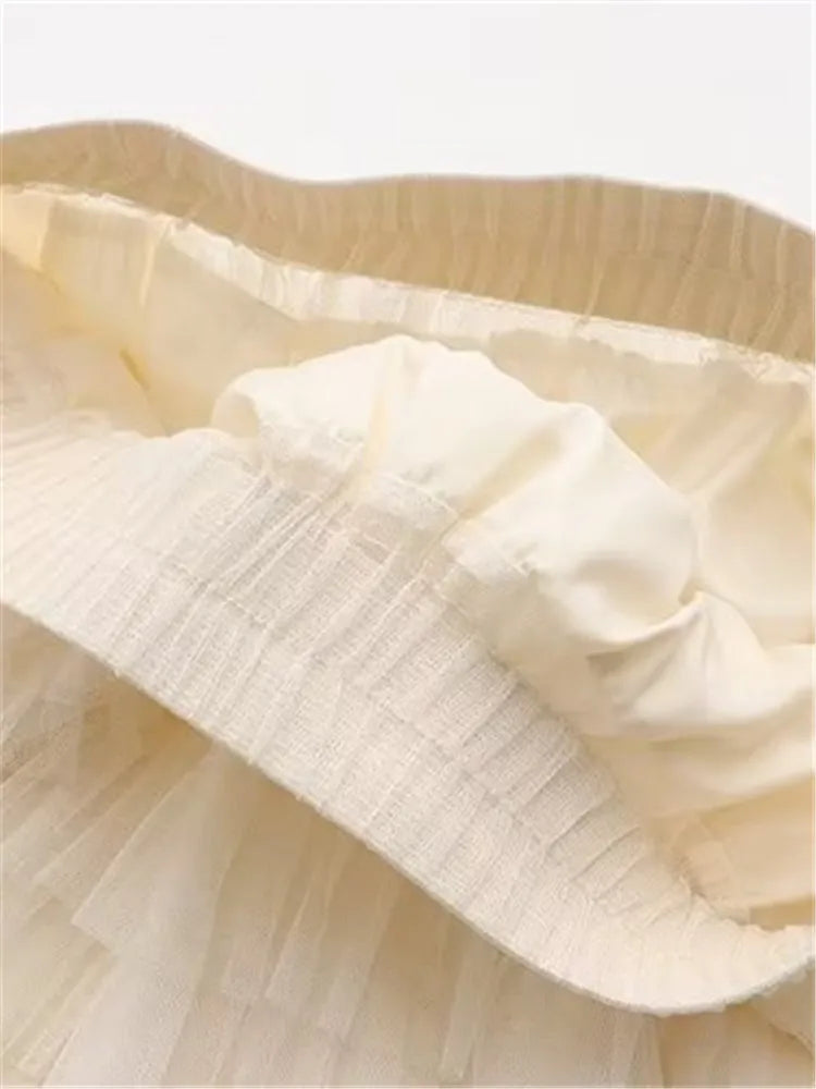 Nukty Plus Size Women's Elastic Waist Mesh Skirt - Summer Double Layer Umbrella Skirt