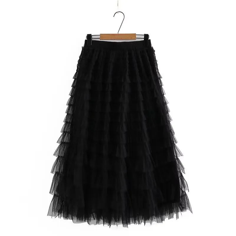 Nukty Plus Size Women's Elastic Waist Mesh Skirt - Summer Double Layer Umbrella Skirt