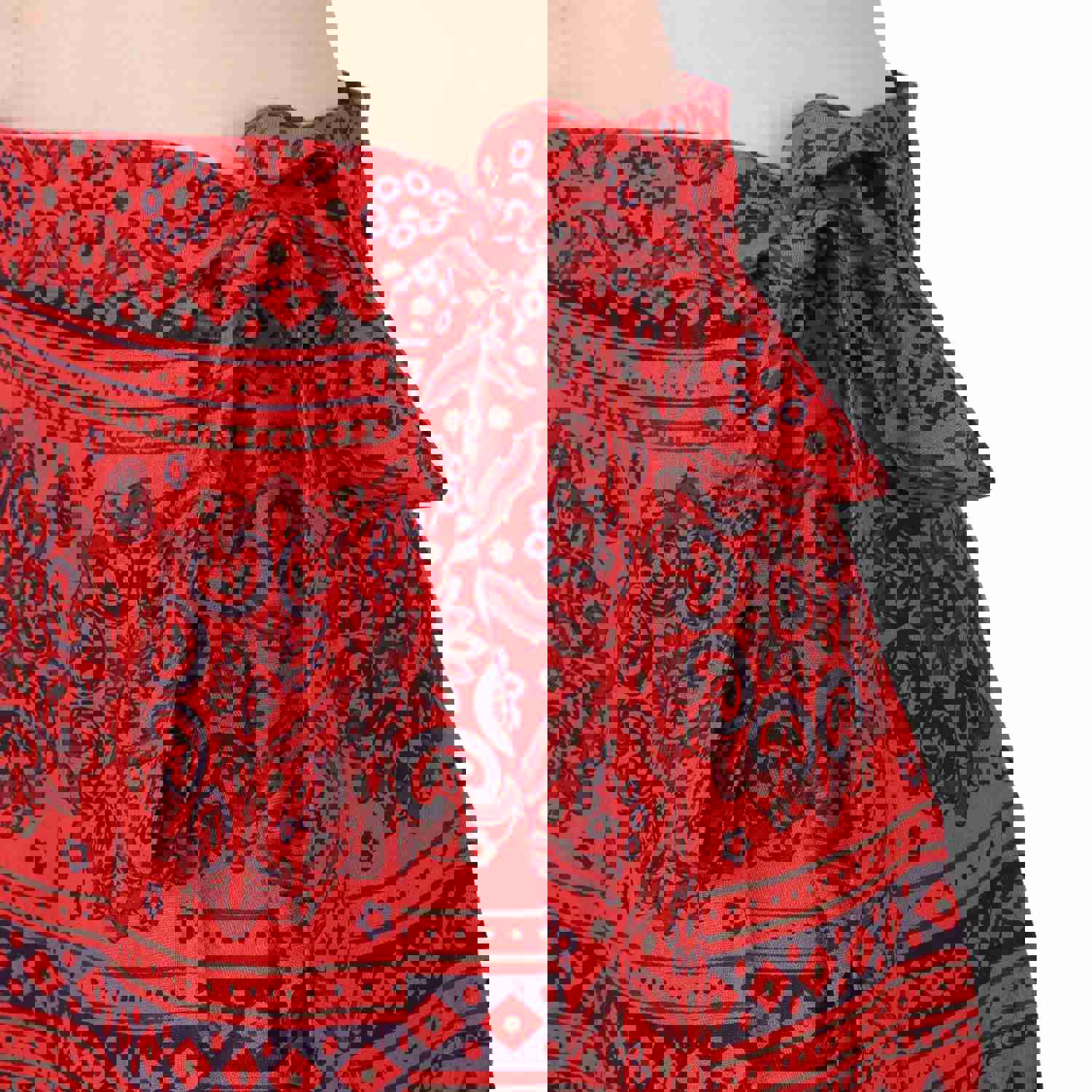 Indian Hand Block Printed Cotton Wrap Around Skirt for Women (Red, One Size)