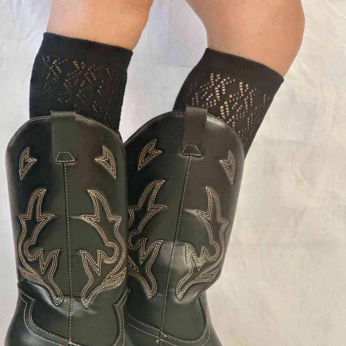COWGIRL BOOT Cute Tall Knee High Socks - Black