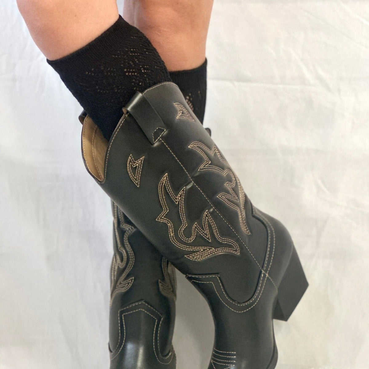 COWGIRL BOOT Cute Tall Knee High Socks - Black