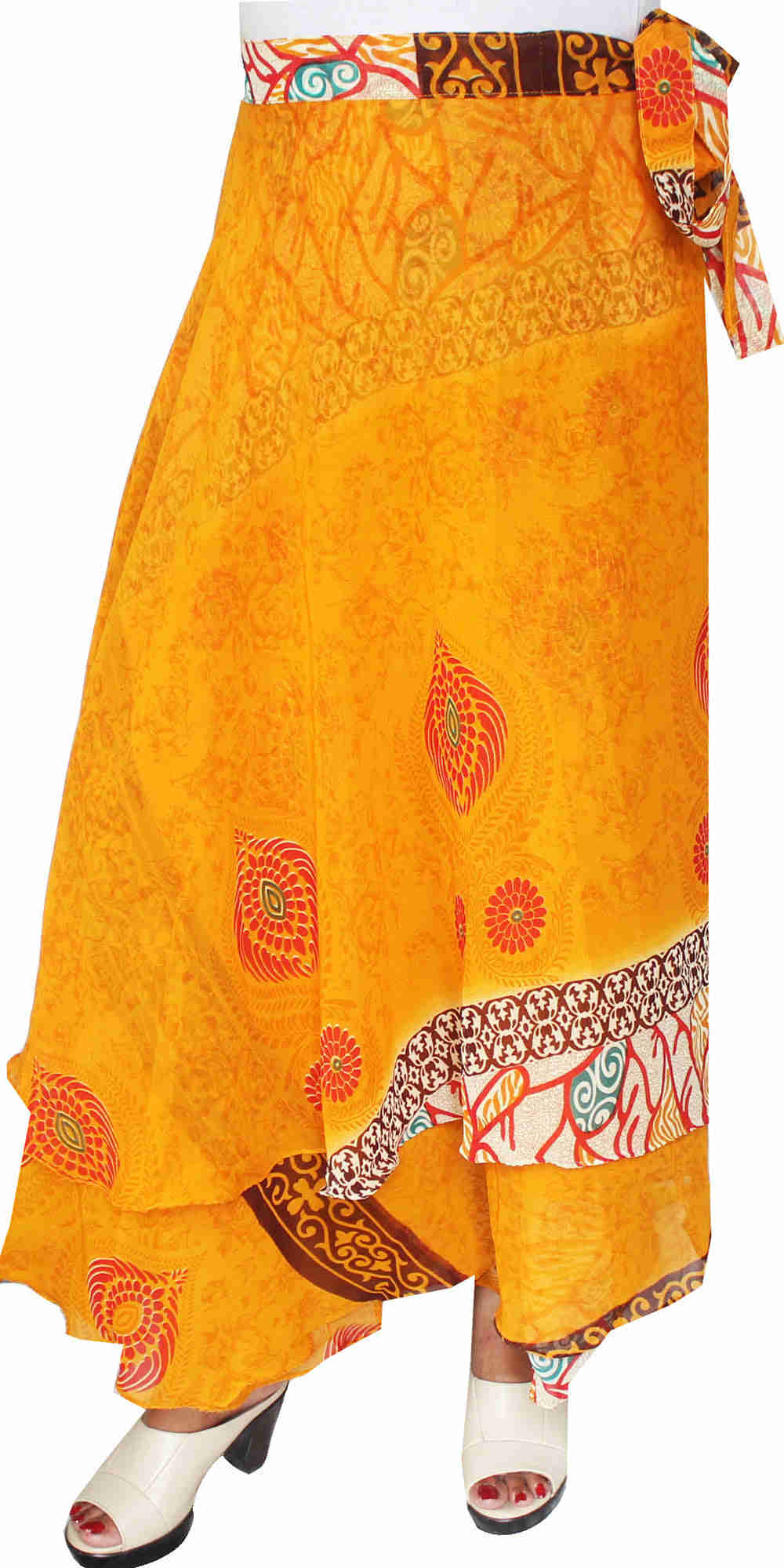 Indian Women's Long Wrap Around Rayon Skirt (Yellow)