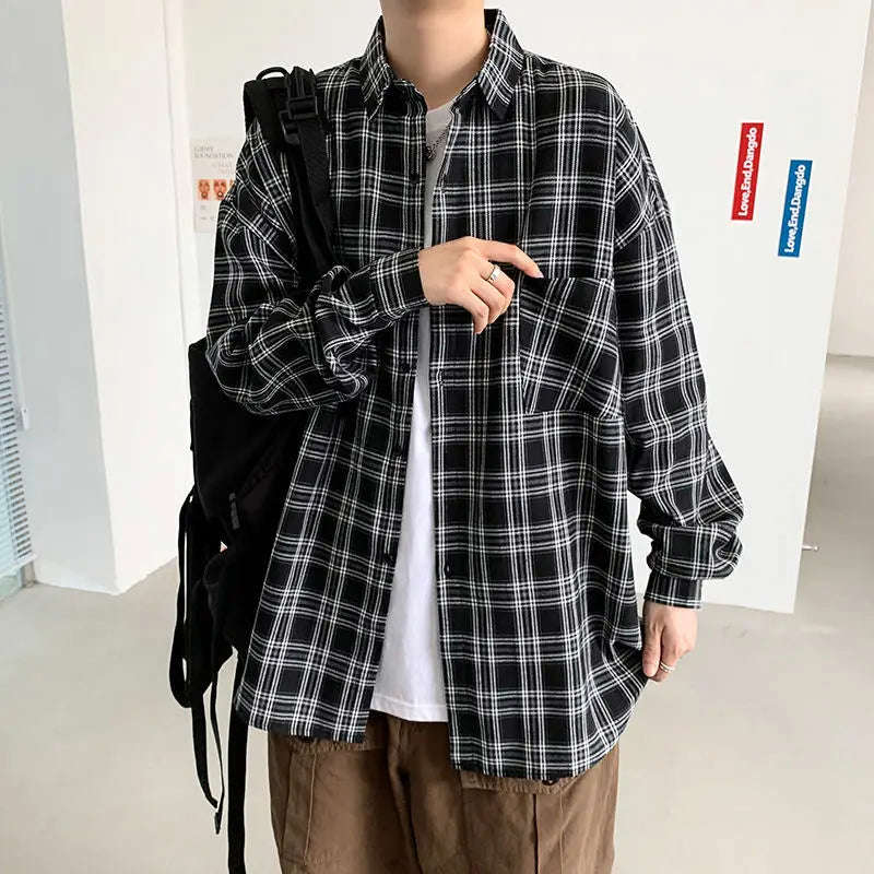 Nukty Fashion Men's Casual Plaid Shirt - Korean Style Long Sleeve Top