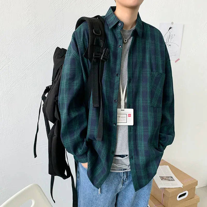 Nukty Fashion Men's Casual Plaid Shirt - Korean Style Long Sleeve Top