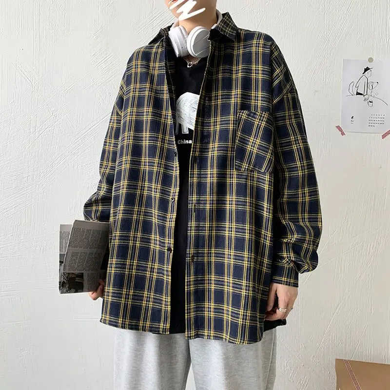 Nukty Fashion Men's Casual Plaid Shirt - Korean Style Long Sleeve Top