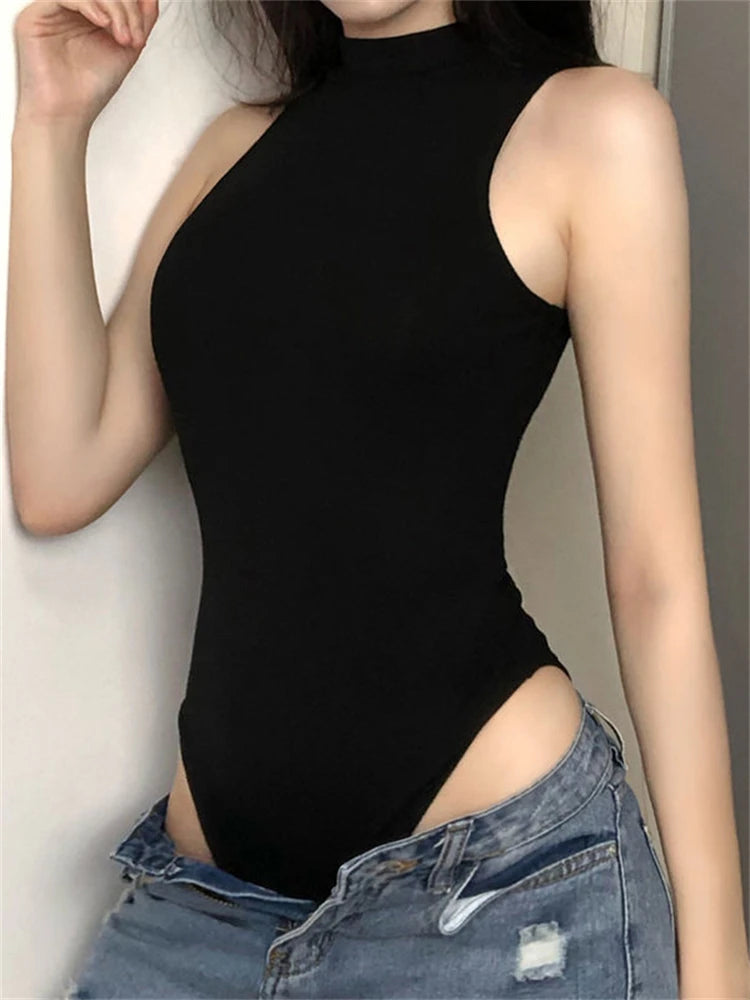 Nukty Harajuku Solid Jumpsuit Women Sleeveless Bodycon Sexy Black Bodysuit