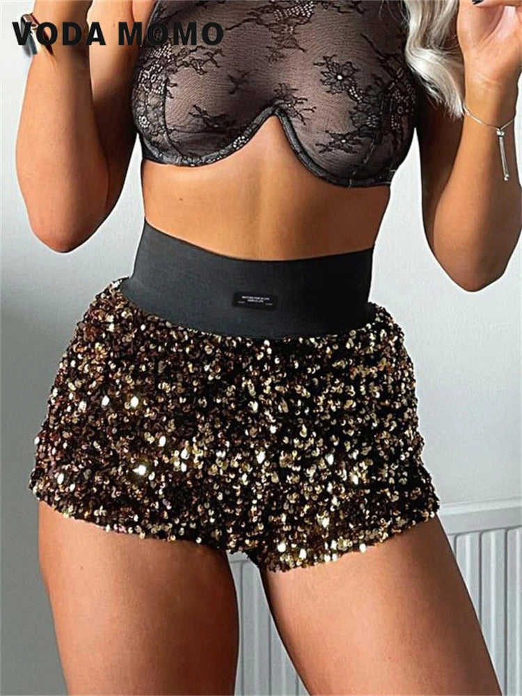 Summer High Waist Glitter Shorts for Women - Sexy Skinny Party Nightclub Streetwear Fashion