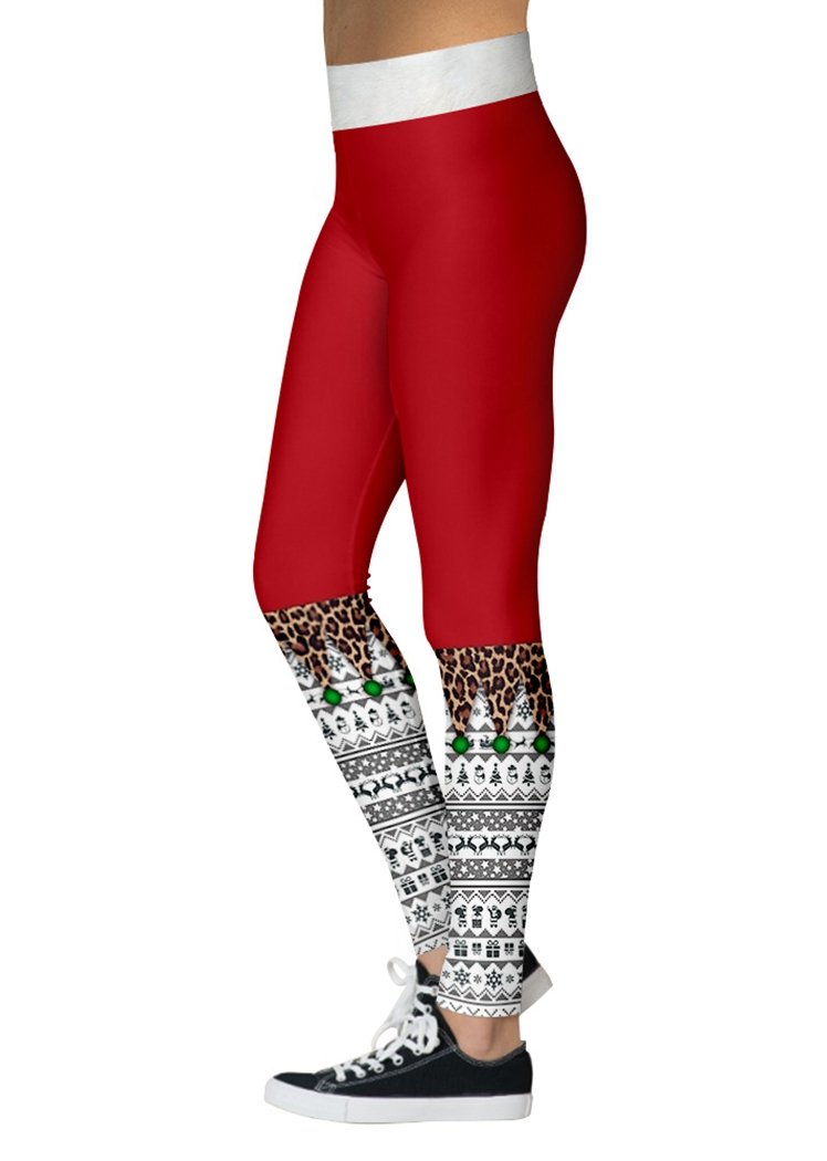 Fashion Women's Leopard Print Striped Christmas Ankle Length Leggings