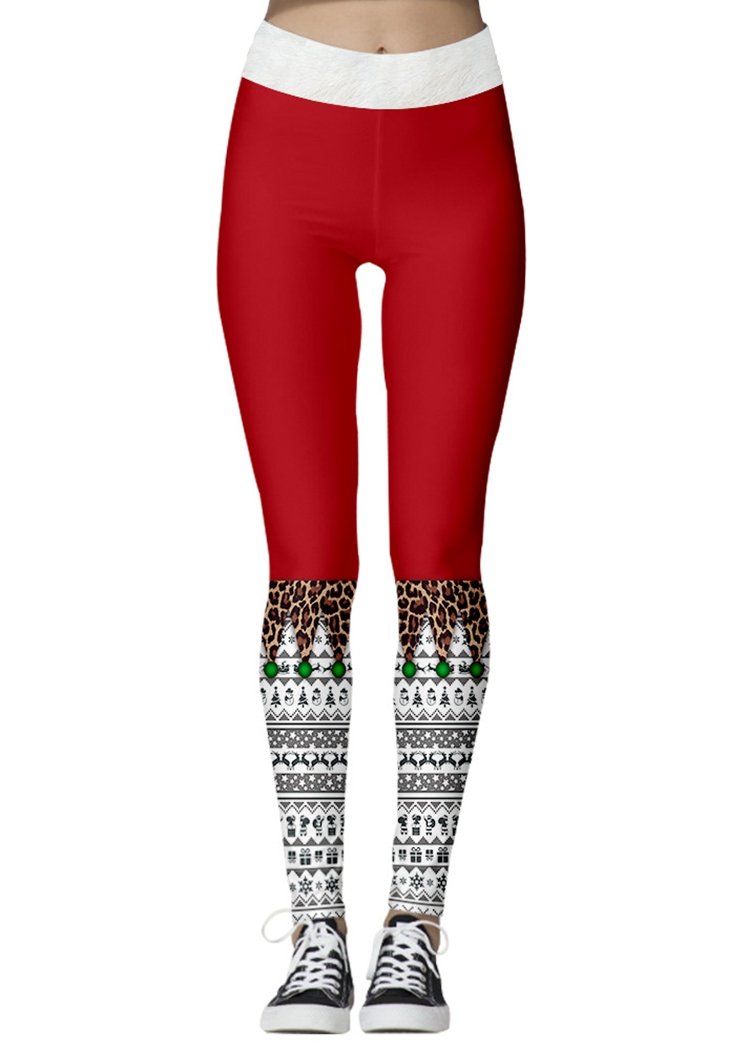 Fashion Women's Leopard Print Striped Christmas Ankle Length Leggings