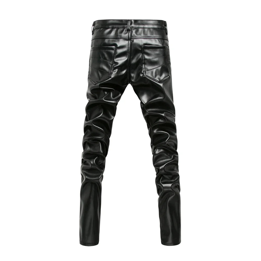 Nukty Men's Slim PU Leather Pants - Skinny Fit Biker Style