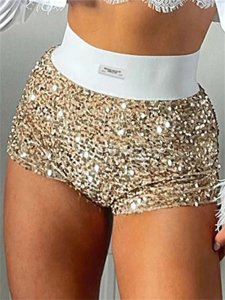 Summer High Waist Glitter Shorts for Women - Sexy Skinny Party Nightclub Streetwear Fashion
