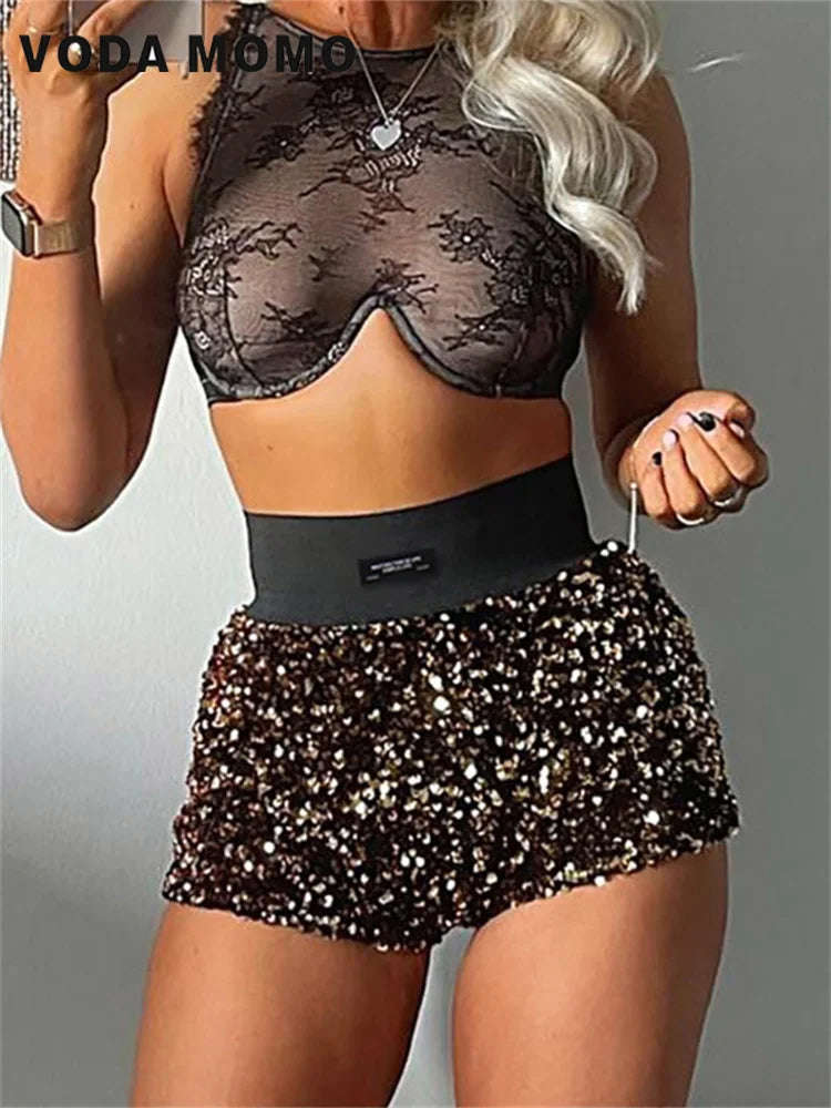 Summer High Waist Glitter Shorts for Women - Sexy Skinny Party Nightclub Streetwear Fashion