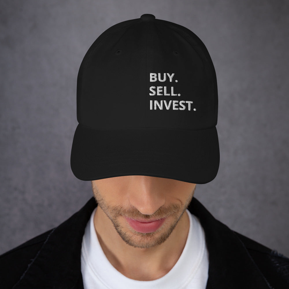 Buy. Sell. Invest. Vertical Dad Hat - Adjustable Low Profile Cap