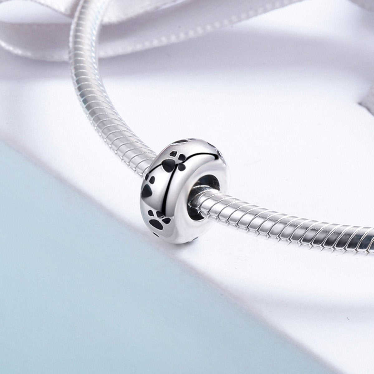 Sterling 925 Silver Footprint Circle Bead Pendant for Pandora & European Charm Bracelets