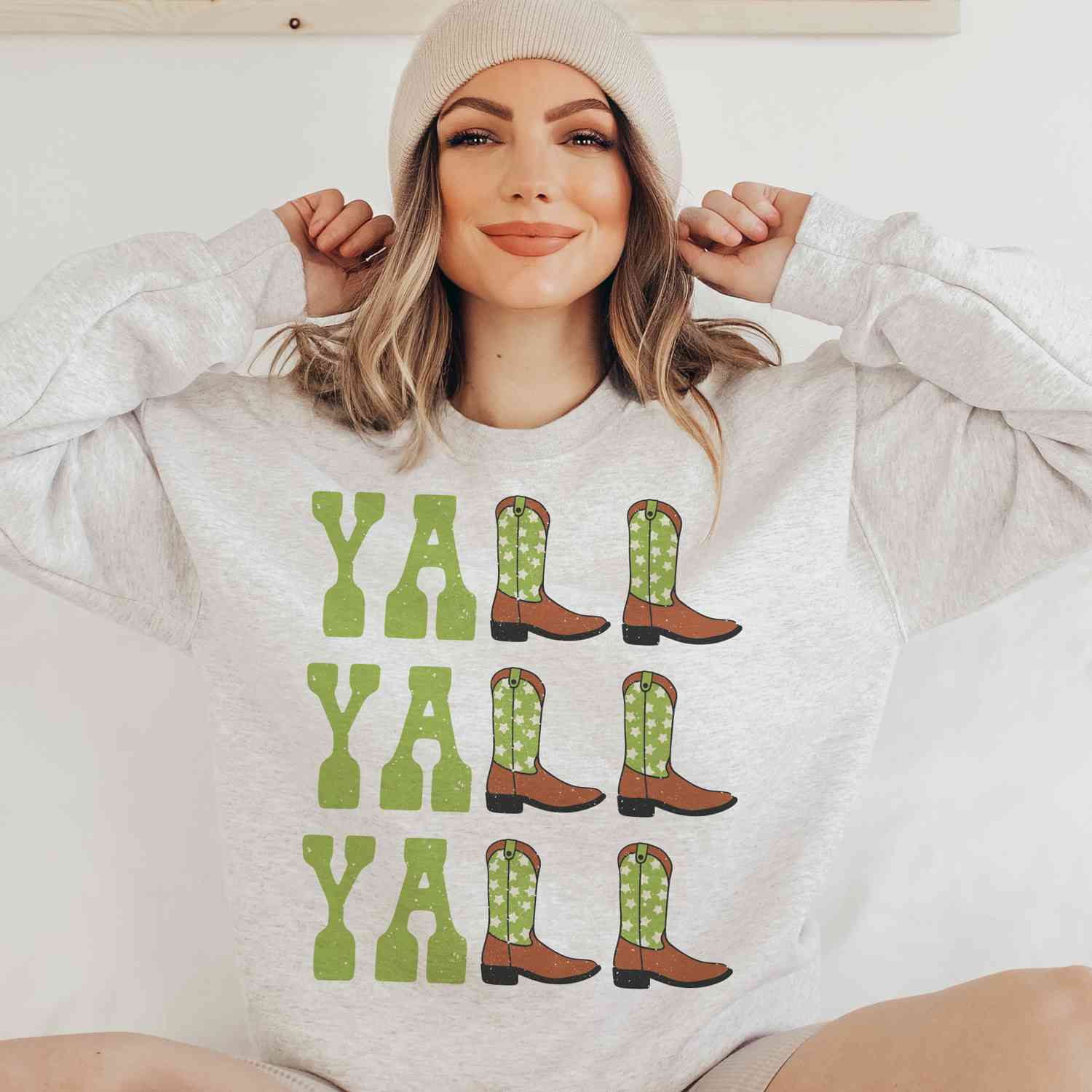 Yall Yall Yall Light Green Cowboy Cowgirl Western Boots Sweatshirt