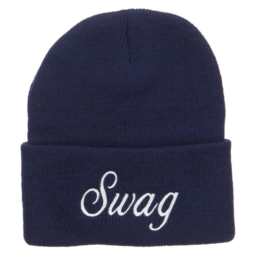 White SWAG Embroidered Long Beanie - Unisex Winter Hat