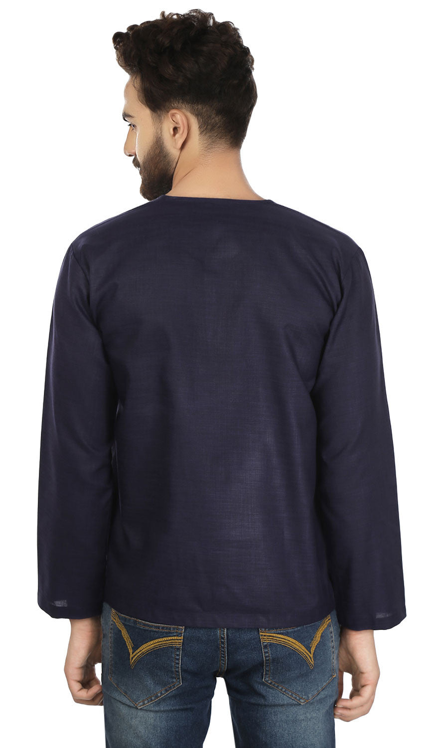 Indian Cotton Short Kurta for Men - Dark Blue