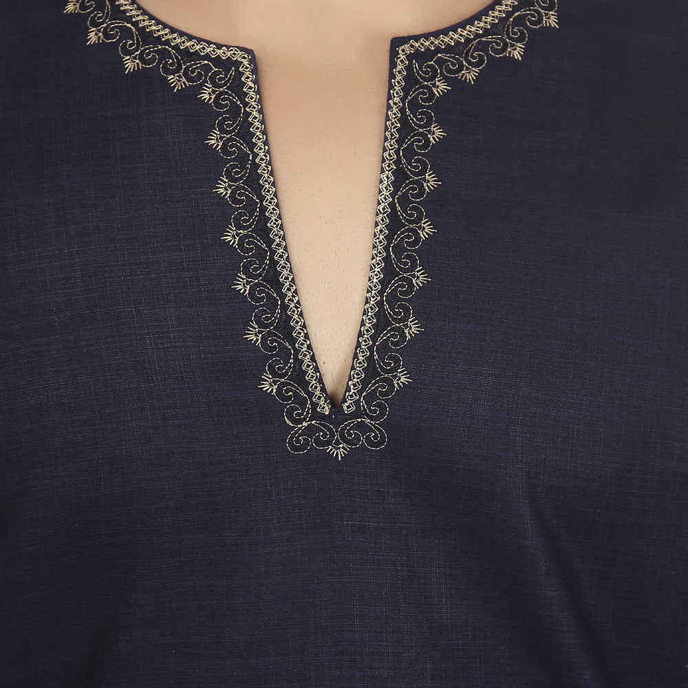 Indian Cotton Short Kurta for Men - Dark Blue