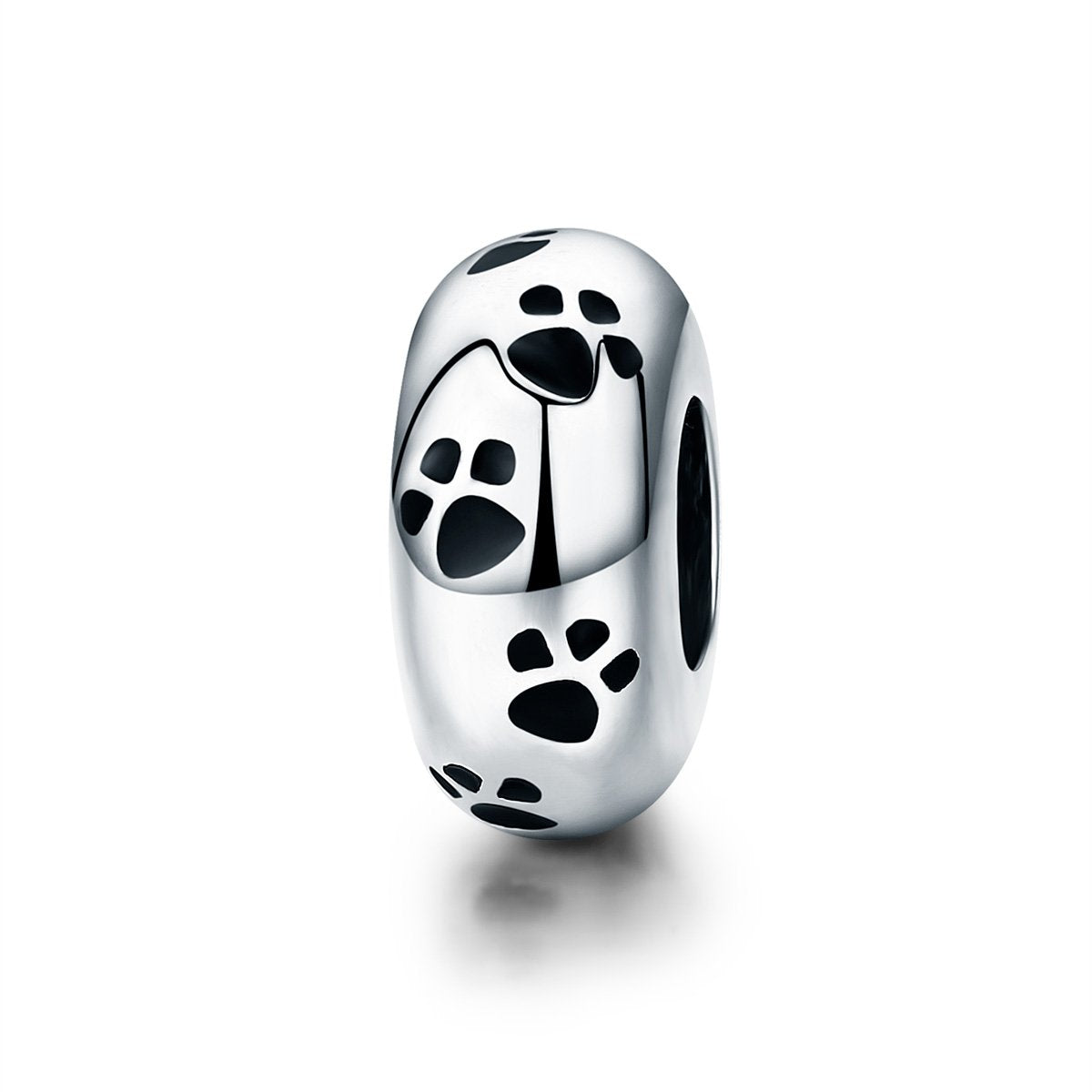 Sterling 925 Silver Footprint Circle Bead Pendant for Pandora & European Charm Bracelets
